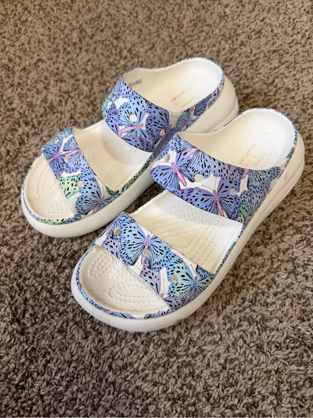 Womens Crocs Floral Slide Sandals - White & Lavender